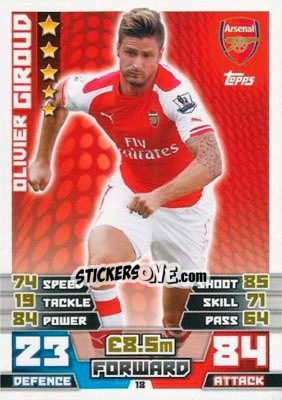 Sticker Olivier Giroud - English Premier League 2014-2015. Match Attax n. 18 - Topps