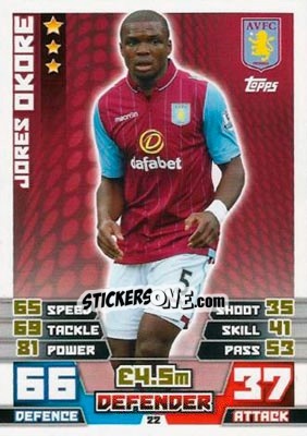 Sticker Jores Okore - English Premier League 2014-2015. Match Attax n. 22 - Topps