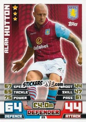 Sticker Alan Hutton - English Premier League 2014-2015. Match Attax n. 25 - Topps