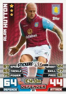 Cromo Alan Hutton - English Premier League 2014-2015. Match Attax - Topps