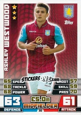 Sticker Ashley Westwood - English Premier League 2014-2015. Match Attax n. 30 - Topps