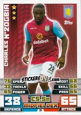 Cromo Charles N'Zogbia - English Premier League 2014-2015. Match Attax n. 31 - Topps