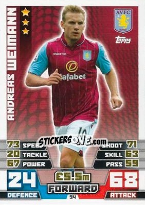 Sticker Andreas Weimann - English Premier League 2014-2015. Match Attax n. 34 - Topps
