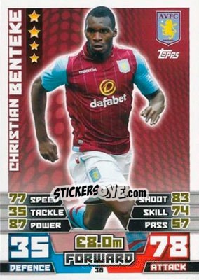 Sticker Christian Benteke - English Premier League 2014-2015. Match Attax n. 36 - Topps