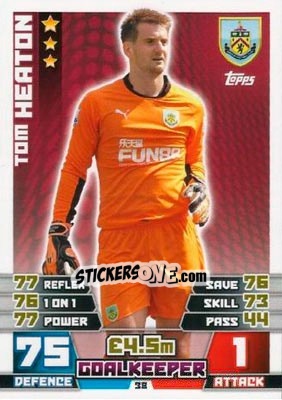 Sticker Tom Heaton - English Premier League 2014-2015. Match Attax n. 38 - Topps
