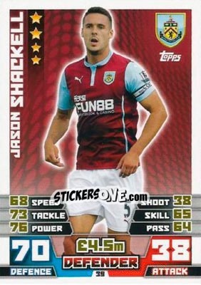 Sticker Jason Shackell - English Premier League 2014-2015. Match Attax n. 39 - Topps