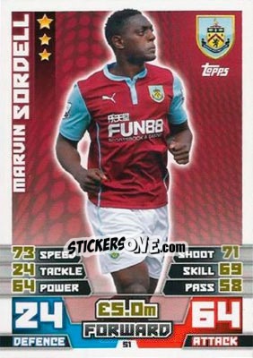 Sticker Marvin Sordell - English Premier League 2014-2015. Match Attax n. 51 - Topps