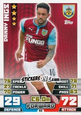 Sticker Danny Ings - English Premier League 2014-2015. Match Attax n. 52 - Topps