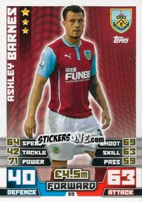 Sticker Ashley Barnes - English Premier League 2014-2015. Match Attax n. 53 - Topps