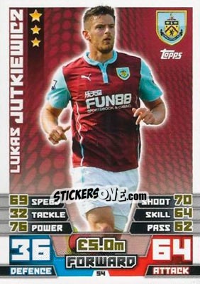 Sticker Lukas Jutkiewicz - English Premier League 2014-2015. Match Attax n. 54 - Topps