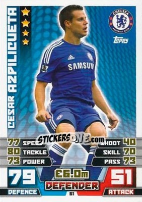 Sticker César Azpilicueta - English Premier League 2014-2015. Match Attax n. 61 - Topps