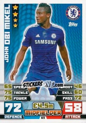 Sticker John Obi Mikel - English Premier League 2014-2015. Match Attax n. 63 - Topps