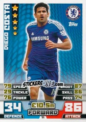 Sticker Diego Costa - English Premier League 2014-2015. Match Attax n. 71 - Topps