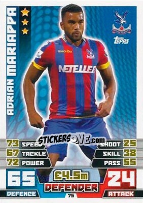 Sticker Adrian Mariappa - English Premier League 2014-2015. Match Attax n. 75 - Topps
