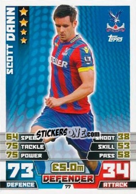 Sticker Scott Dann - English Premier League 2014-2015. Match Attax n. 77 - Topps