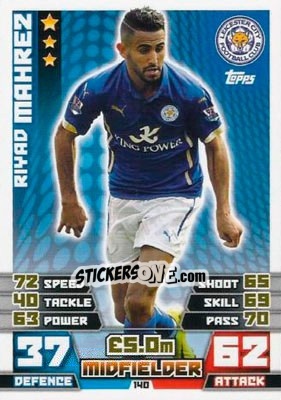 Sticker Riyad Mahrez - English Premier League 2014-2015. Match Attax n. 140 - Topps