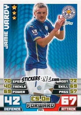 Sticker Jamie Vardy - English Premier League 2014-2015. Match Attax n. 144 - Topps