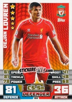 Sticker Dejan Lovren - English Premier League 2014-2015. Match Attax n. 152 - Topps