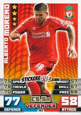 Sticker Alberto Moreno - English Premier League 2014-2015. Match Attax n. 153 - Topps