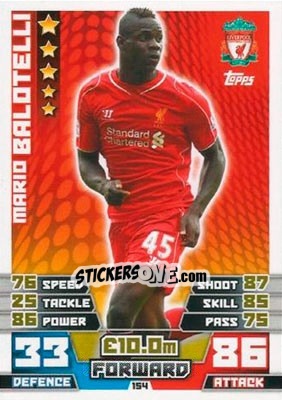 Sticker Mario Balotelli - English Premier League 2014-2015. Match Attax n. 154 - Topps