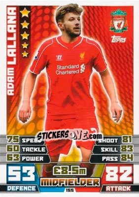 Sticker Adam Lallana - English Premier League 2014-2015. Match Attax n. 155 - Topps
