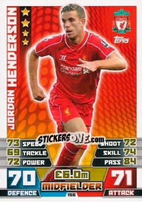 Sticker Jordan Henderson - English Premier League 2014-2015. Match Attax n. 156 - Topps