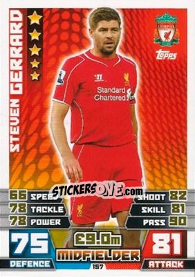 Sticker Steven Gerrard - English Premier League 2014-2015. Match Attax n. 157 - Topps
