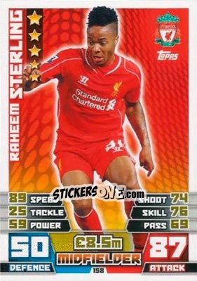Sticker Raheem Sterling - English Premier League 2014-2015. Match Attax n. 158 - Topps