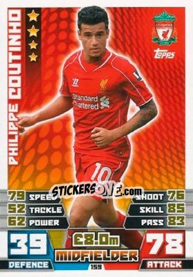 Sticker Philippe Coutinho - English Premier League 2014-2015. Match Attax n. 159 - Topps