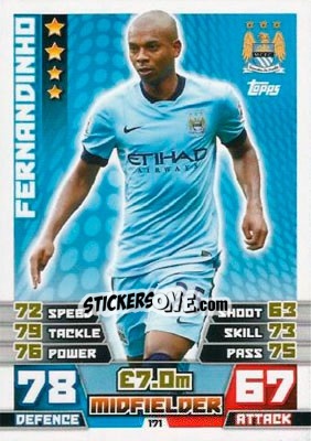 Sticker Fernandinho - English Premier League 2014-2015. Match Attax n. 171 - Topps