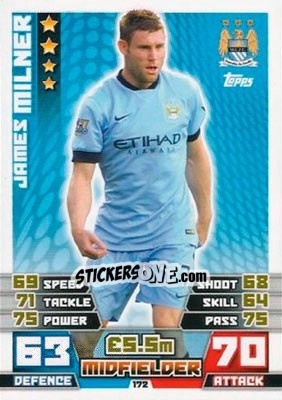 Sticker James Milner - English Premier League 2014-2015. Match Attax n. 172 - Topps