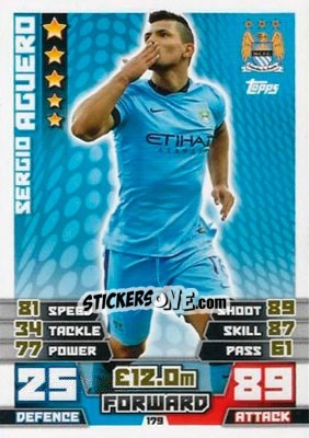 Sticker Sergio Agüero - English Premier League 2014-2015. Match Attax n. 179 - Topps