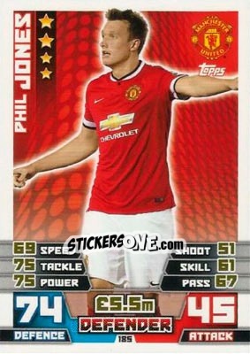 Sticker Phil Jones - English Premier League 2014-2015. Match Attax n. 185 - Topps