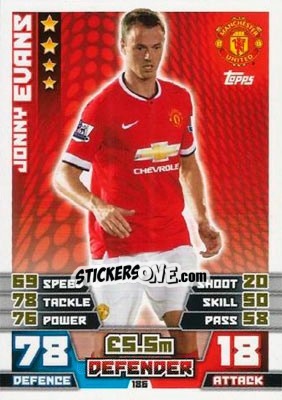 Sticker Jonny Evans - English Premier League 2014-2015. Match Attax n. 186 - Topps