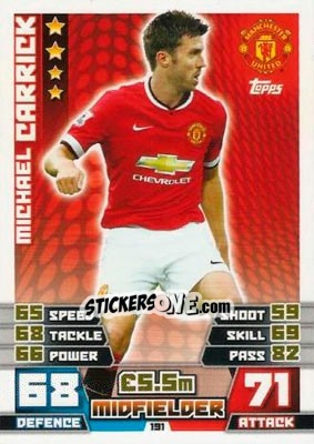 Sticker Michael Carrick - English Premier League 2014-2015. Match Attax n. 191 - Topps