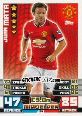Sticker Juan Mata - English Premier League 2014-2015. Match Attax n. 194 - Topps