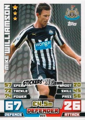 Cromo Mike Williamson - English Premier League 2014-2015. Match Attax n. 203 - Topps
