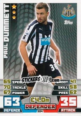 Cromo Paul Dummett - English Premier League 2014-2015. Match Attax n. 204 - Topps