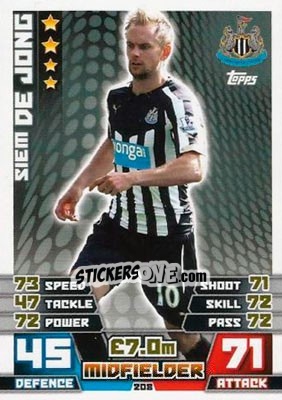 Sticker Siem de Jong - English Premier League 2014-2015. Match Attax n. 208 - Topps