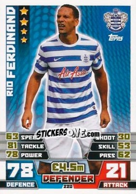 Sticker Rio Ferdinand - English Premier League 2014-2015. Match Attax n. 220 - Topps