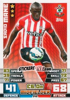 Sticker Sadio Mane - English Premier League 2014-2015. Match Attax n. 248 - Topps