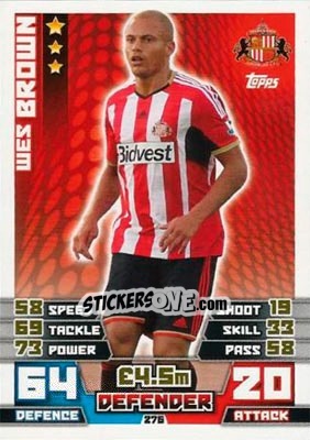 Sticker Wes Brown - English Premier League 2014-2015. Match Attax n. 276 - Topps