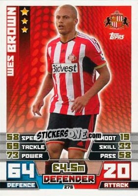 Figurina Wes Brown - English Premier League 2014-2015. Match Attax - Topps