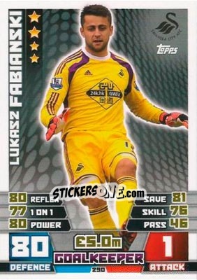 Sticker Lukasz Fabiański - English Premier League 2014-2015. Match Attax n. 290 - Topps