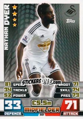 Sticker Nathan Dyer - English Premier League 2014-2015. Match Attax n. 301 - Topps