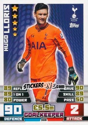 Sticker Hugo Lloris - English Premier League 2014-2015. Match Attax n. 308 - Topps