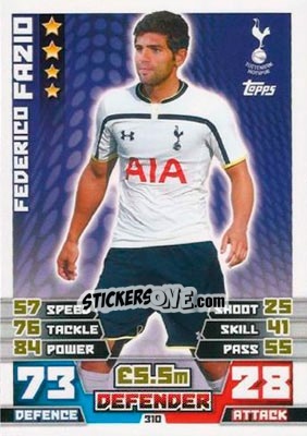 Sticker Federico Fazio - English Premier League 2014-2015. Match Attax n. 310 - Topps