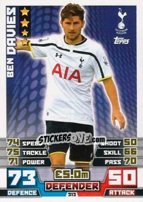 Sticker Ben Davies - English Premier League 2014-2015. Match Attax n. 313 - Topps