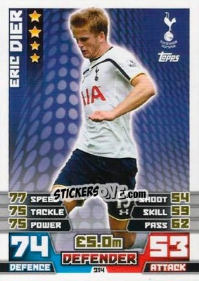 Sticker Eric Dier - English Premier League 2014-2015. Match Attax n. 314 - Topps