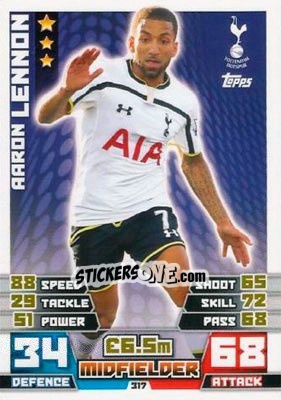 Sticker Aaron Lennon - English Premier League 2014-2015. Match Attax n. 317 - Topps